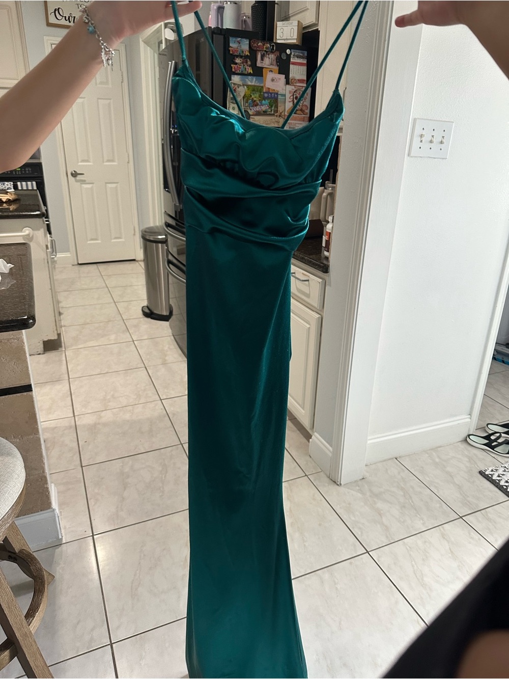Satin Emerald Green Slip Dress with Cowl Neck